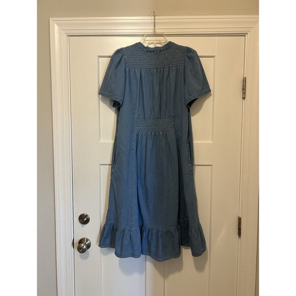 Denim Dress Embroidered Floral Dress with Pockets Size Petite Large Grandma Core - Picture 8 of 10